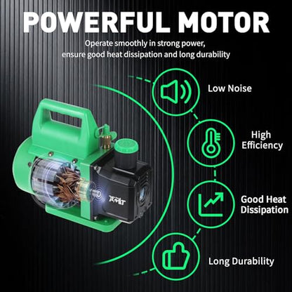 PB Motor Tech 4.5CFM Vacuum Pump with 3-Way Manifold Gauge, Green