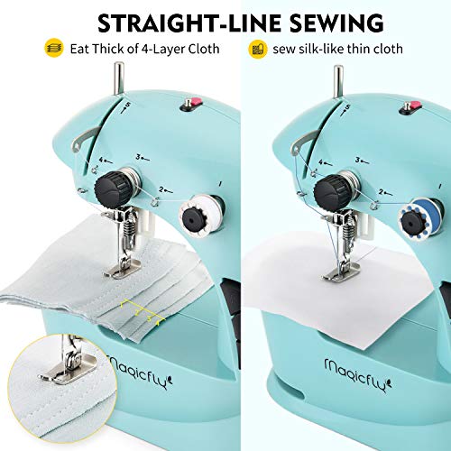 Magicfly Mini Sewing Machine with Extension Table, Dual Speed Portable Sewing Machine for Beginners with Light, Sewing Kit for Household Use, Blue - color: blue
