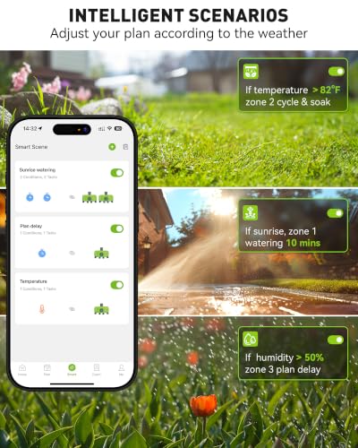 RAINPOINT WiFi Smart Sprinkler Timer, Outdoor Garden Hose Water Timer with Solid Brass Inlet & Outlet, Custom Irrigation Programs via App, Voice Control, Green