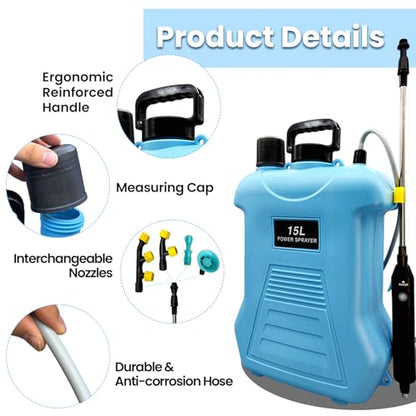 4 Gallon (15L) Electric Backpack Sprayer, Battery Powered Garden Sprayer with Telescopic Wand & 4 Nozzles, Rechargeable Agricultural Weed Sprayer for Lawn, Yard & Pest Control