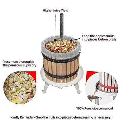 SQUEEZE master Fruit Apple Cider Wine Press-3.17 Gallon/12L- Solid Wood Basket with Grape Berry Wine Classic Crusher -7 Litre/1.8Gallon