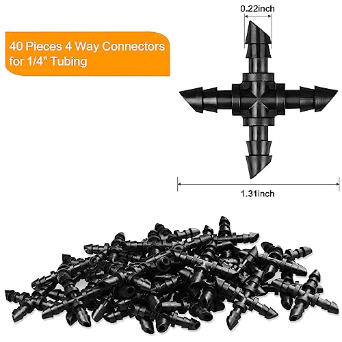 1/4" Drip Irrigation Cross Fittings, 45 Pieces Barbed 4-Way Cross Irrigation Parts for 1/4 Inch Drip Tubing, Drip Line 4-way Tee Connectors T Parts for Sprinkler Garden Lawn - size: 4/7mm Cross-40P