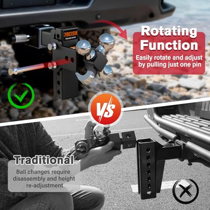 Adjustable Trailer Hitch, 360° Swivel Tri Ball Mount with Tow Hook & Lock - color: 2"-Adjustable