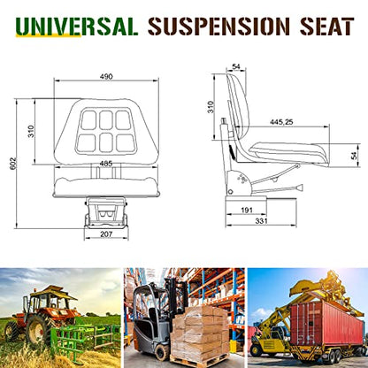 Yellow Universal Tractor Suspension Seat with TILT for John Deere 820 830 1020 1030 1040 1530 2020 2030 2040 2240,For Ford/New Holland Tractor 4000 4100 4110 4330 Shock Absorbing Alloy Steel+PVC