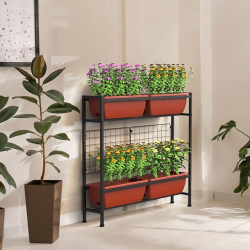 CADUKE Raised Garden Bed, Garden Raised Planter Box with Legs, 32" Elevated Vegetable Garden Beds with Drainage Holes & Trellis, Herb Garden Planter Outdoor for Vegetables, Balcony, Red - color: Red
