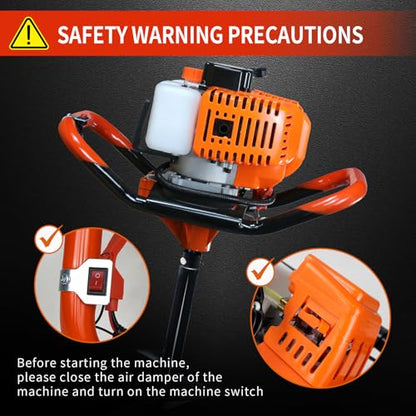 62cc Post Hole Digger Gas Powered Earth Digger 3 Bits + 3 Rods - size: 62cc+3 auger(3"5"8")+3 Ext(24"24"24")