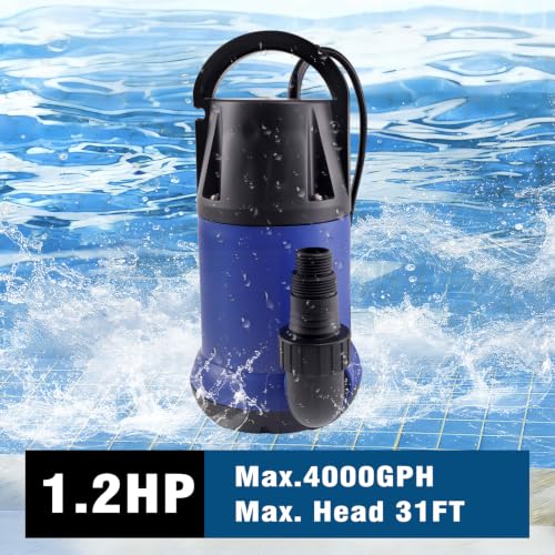 1.2HP Submersible Water Pump, 4000GPH Water Pump for Clean Water - color: Blue 2