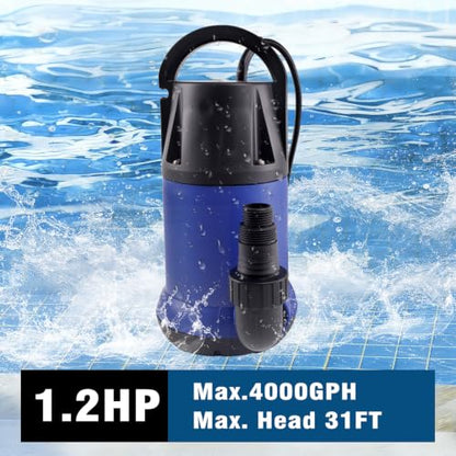 1.2HP Submersible Water Pump, 4000GPH Water Pump for Clean Water - color: Blue 2