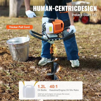 VEVOR Post Hole Digger Gas Powered 63CC 2400W Earth Auger Fence Digger - style: 63CC+8"