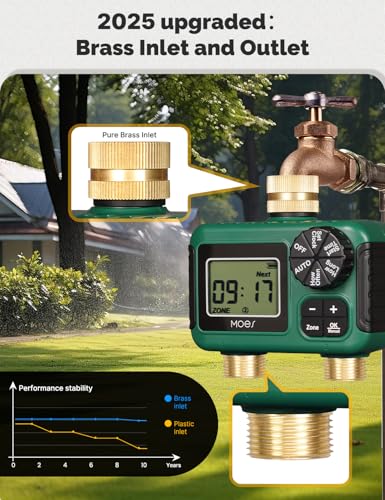 MOES 2 Zone Sprinkler Timer for Garden Hose,Brass Inlet &Outlet Water Timer - size: 2 Zone
