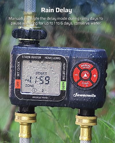 DEWENWILS 2-Zone Hose Timer with Rain Delay, Manual & Auto Watering - color: 2 Zone