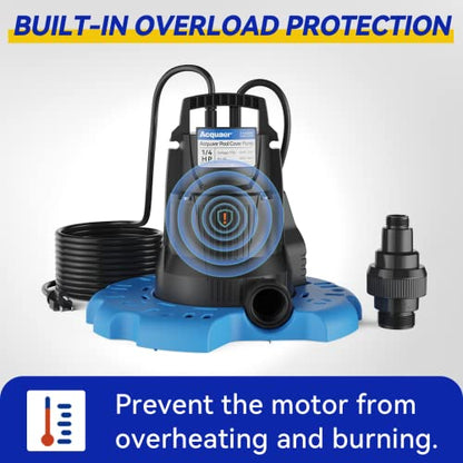Acquaer 1/4 HP Automatic Pool Cover Pump, 2950 GPH, 115V, 25ft Cord - color: Black & Blue