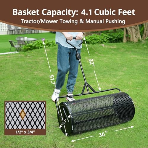 Compost Spreader 36 Inch Towable Peat Moss Spreader - Black - size: 36 Inch
