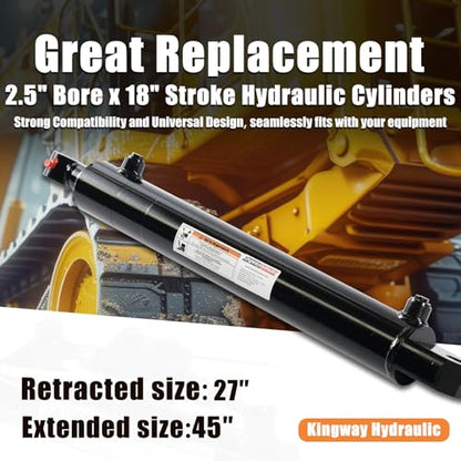 KINGWAY Double Acting Hydraulic Cylinder 2.5"Borex18"Stroke, 3000 PSI SAE#8 - size: 2.5“x18"