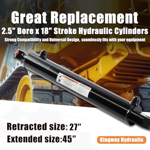 KINGWAY Double Acting Hydraulic Cylinder 2.5"Borex18"Stroke, 3000 PSI SAE#8 - size: 2.5“x18"