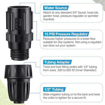 4 Pcs 15 PSI Drip Irrigation Pressure Regulator Adapter Kit - style: 15 PSI