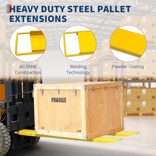 Heavy Duty Carbon Steel Pallet Fork Extensions – 5000 lbs Capacity, 1 Pair – Forklift & Skid Steer Attachment – Robust Material Handling – 96inch