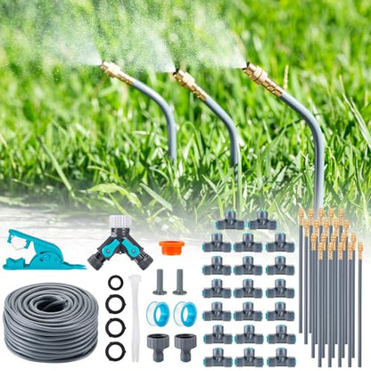 98FT Drip Irrigation System 1/4", 360° Adjustable Misting Kit for Outdoor - size: 98FT