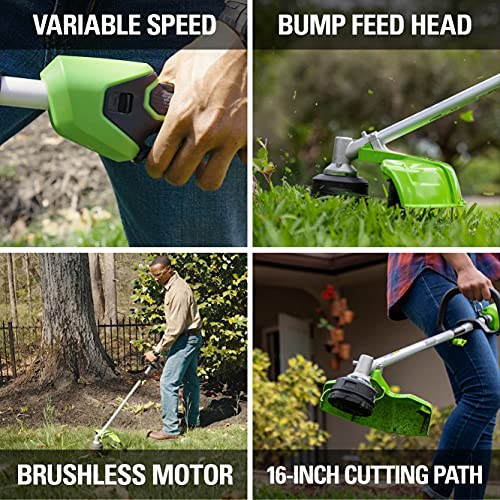 Greenworks 48V (24V x 2) 16" Cordless String Trimmer, (2) 4.0 Ah Batteries - style: 16" (2 x 4Ah)