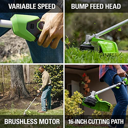 Greenworks 48V (24V x 2) 16" Cordless String Trimmer, (2) 4.0 Ah Batteries - style: 16" (2 x 4Ah)