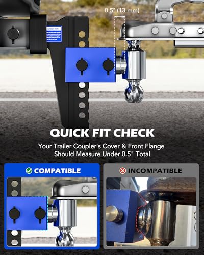 OMT Adjustable Trailer Hitch, 2" Receiver, 8" Drop/Rise 12,500 lb Dual Ball - size: 2" Receiver 8" Drop & Rise