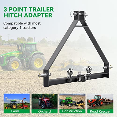 3 Point Trailer Hitch with 1-7/8“ Towing Balls for Category 1 Tractors
