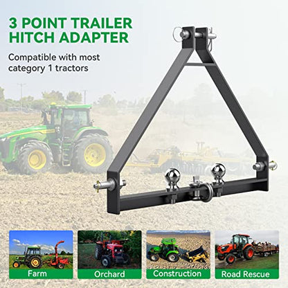 3 Point Trailer Hitch with 1-7/8“ Towing Balls for Category 1 Tractors