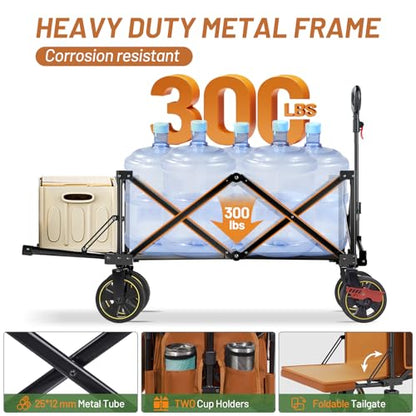 Timber Ridge 49" Extra Long Collapsible Folding Wagon with Tailgate&Brakes - color: Orange, size: 250L
