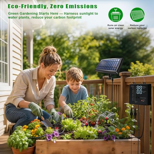 Solar Irrigation System for Garden, Solar Drip Irrigation System Automatic Drip Irrigation Kits with Irrigation Timer, Solar Powered Garden Watering System for Balcony, Vacation Plant Care