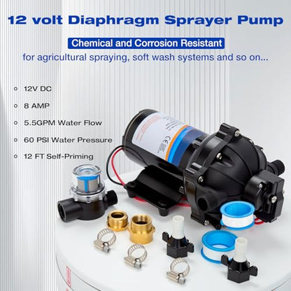 12 Volt Sprayer Pump, Chemical and Corrosion Resistant, 5.5GPM - size: 5.5GPM