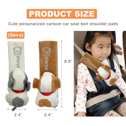 Wevdn 2 PCS Cute Car Seat Belt Pads, Soft Comfortable Cartoon Seat Belt Strap Cover Cushion Pad, Universal Shoulder Strap Pad for Seatbelt and Bag Backpack Strap, Car Accessories (Beige+Brown Dog) - color: Beige+Brown Dog