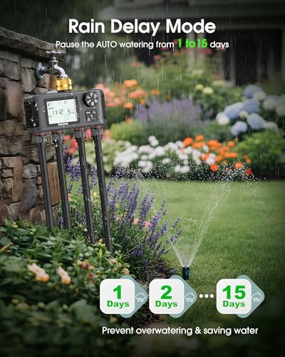 Insoma 4 Zones Sprinkler Timer with Brass Inlet & Outlet, Water Timer for Garden Hose with Auto/Manual/Rain Delay Mode, Hose Timers for Irrigation Watering System for Yard, Lawn, Plant Watering - size: 4 Outlets