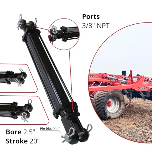 Double Acting Hydraulic Cylinder - AG Tie-Rod Hydraulic Cylinder 2500 PSI Agriculture Standard 2.5" bore 20" Stroke (2.5x20) - size: 20" Stroke, style: 2.5" Bore