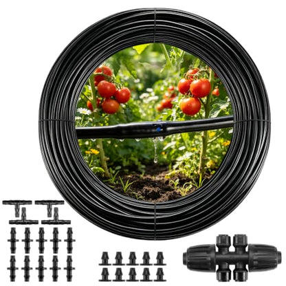 1/4“ Irrigation Tubing Kit (100 Ft), Built-in 0.5 GPH Emitters, 6” Spacing