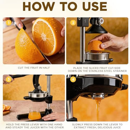 Cast Iron Juicer,Manual Juicer Hand Press,Orange Lemon Squeezer,Heavy Duty Manual Juicer,Professional Citrus Juicer Fruit Juice -Stainless Steel,Easy to Clean Black - color: Black