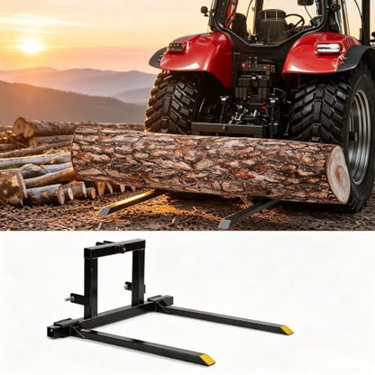 Heavy Duty 1500 LBS Capacity 3 Point Hitch Pallet Fork for Material Handling - Adjustable Pallet Fork Attachments for Category 1 Tractors