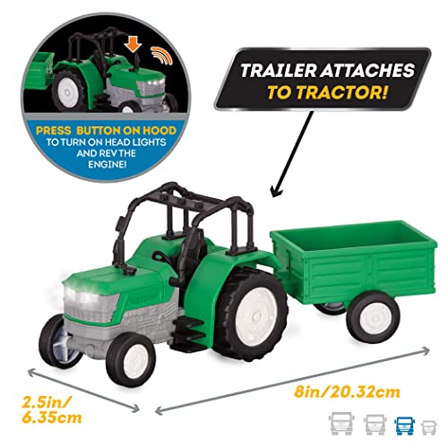 Driven by Battat Tractor Toy with Trailer, Lights and Sounds, 7-Inch, Micro - style: Tractor