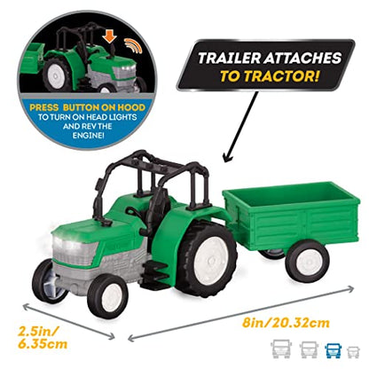 Driven by Battat Tractor Toy with Trailer, Lights and Sounds, 7-Inch, Micro - style: Tractor