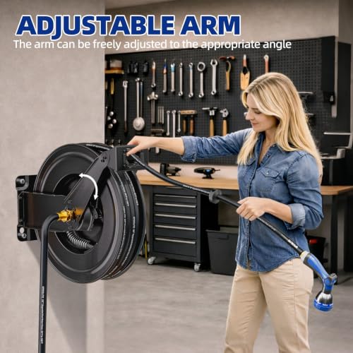 SPECILITE Hot/Cold Retractable Garden Hose Reel 50ft x 5/8", Black - color: Black