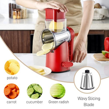 Weltonhm 4 in 1 Large Rotary Cheese Grater Hand Crank (red, 4 Graters) - color: Red, size: 4 Graters