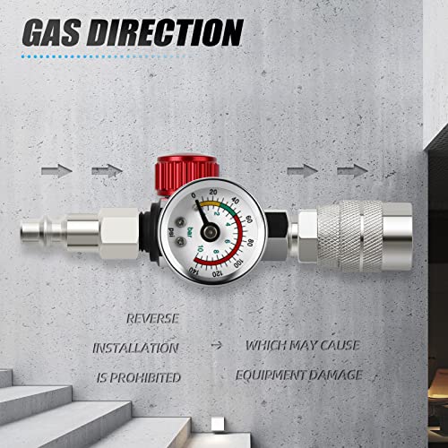 MEANLIN MEASURE Air Adjusting Regulator Valve,with 140 PSI Gauge, 1/4" NPT Inlet with 140 PSI Gauge for Spray Paint Gun and Air Tools