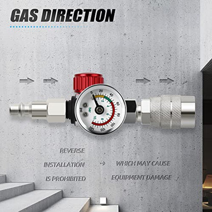 MEANLIN MEASURE Air Adjusting Regulator Valve,with 140 PSI Gauge, 1/4" NPT Inlet with 140 PSI Gauge for Spray Paint Gun and Air Tools