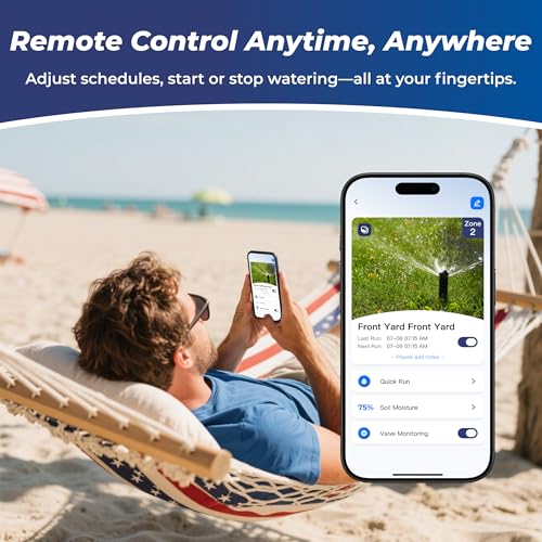 Indoor Smart Sprinkler Controller 6 Zone, WiFi Automatic Irrigation Timer, Easy-Use App Remote Control, Flexible Programs, Save Water via Rain, Wind&Freeze Skip,Quick Install, with Alexa - size: 6 zones