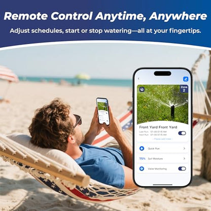Indoor Smart Sprinkler Controller 6 Zone, WiFi Automatic Irrigation Timer, Easy-Use App Remote Control, Flexible Programs, Save Water via Rain, Wind&Freeze Skip,Quick Install, with Alexa - size: 6 zones