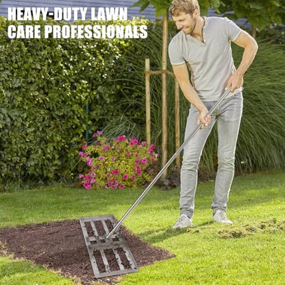 Heavy Duty Lawn Leveling Rake & Drag Harrow, 72in Width, 4FT Reinforced Chain, Tow Behind for ATV UTV Tractor Mower, 30in Hand Push Stainless Steel Tool for Gravel Soil Yard - size: 30 Inches, Manual