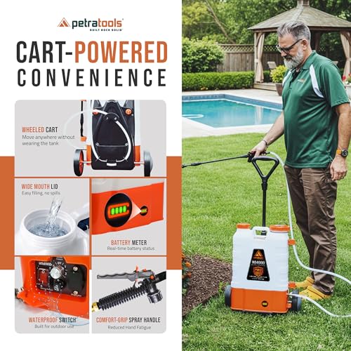 PetraTools HD4000 Battery Powered Backpack Sprayer w/Cart, 8 Hr Runtime - style: HD4000 Pro Series + Cart