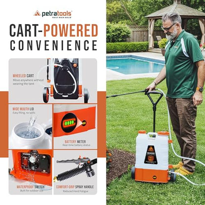 PetraTools HD4000 Battery Powered Backpack Sprayer w/Cart, 8 Hr Runtime - style: HD4000 Pro Series + Cart