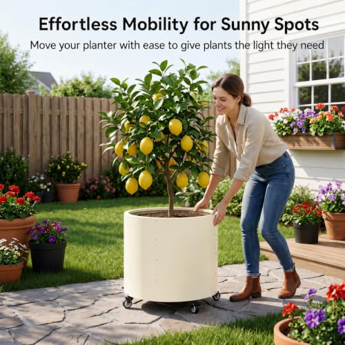 2 Pack Rolling Planter for Tree,30 Gallon Large Metal Tree Pots for Outdoor - color: White