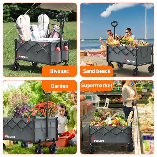 Yozoia Wagons Carts Foldable,Utility Beach Grocery Wagon with Wheels,Grey - color: Gray, size: 100L