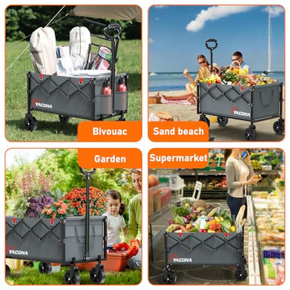 Yozoia Wagons Carts Foldable,Utility Beach Grocery Wagon with Wheels,Grey - color: Gray, size: 100L